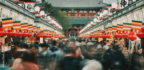 Photography Crowd of people walking on Nakamise Dori street of the Asakusa Kaminarimon in To