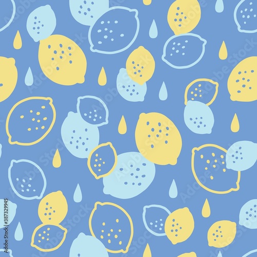 Lemon in Blue Summer Vector Illustration Seamless Pattern