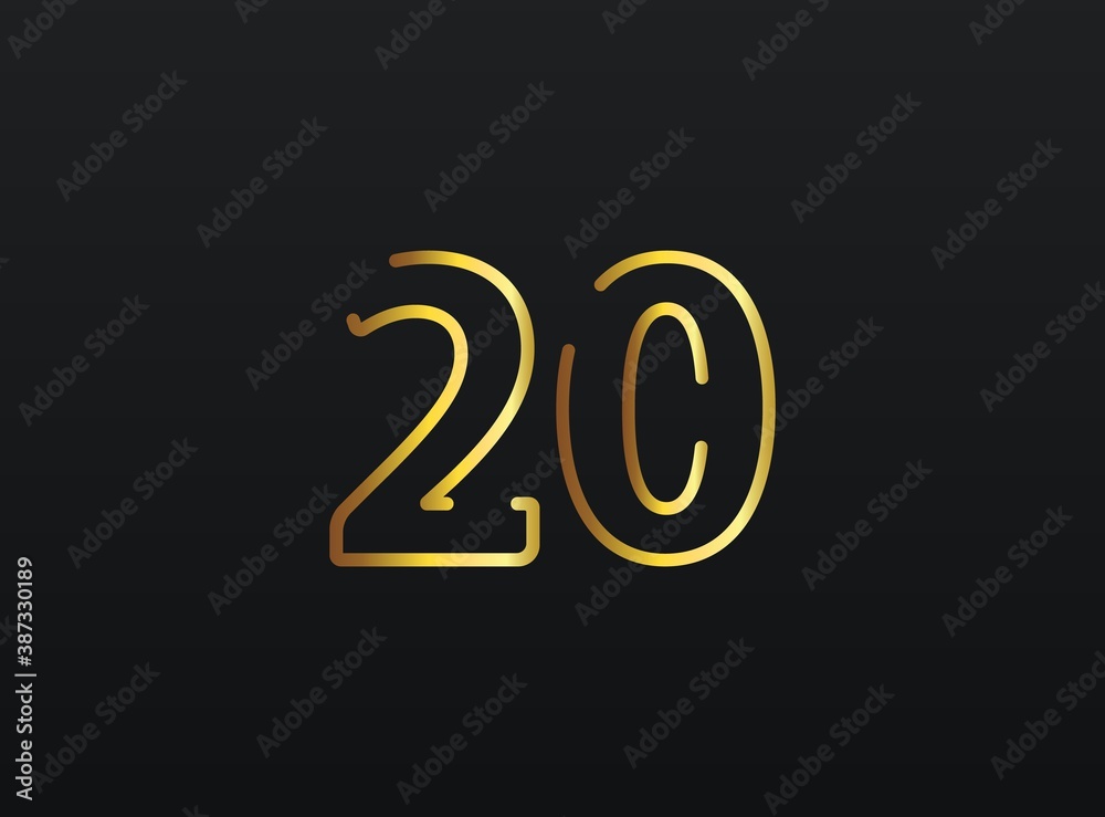 20 Year Anniversary celebration number vector, modern and elegant golden design. Eps10 illustration 20 Year Anniversary celebration number vector, modern and elegant golden design. Eps10 illustration