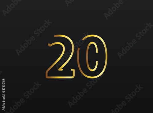 20 Year Anniversary celebration number vector, modern and elegant golden design. Eps10 illustration