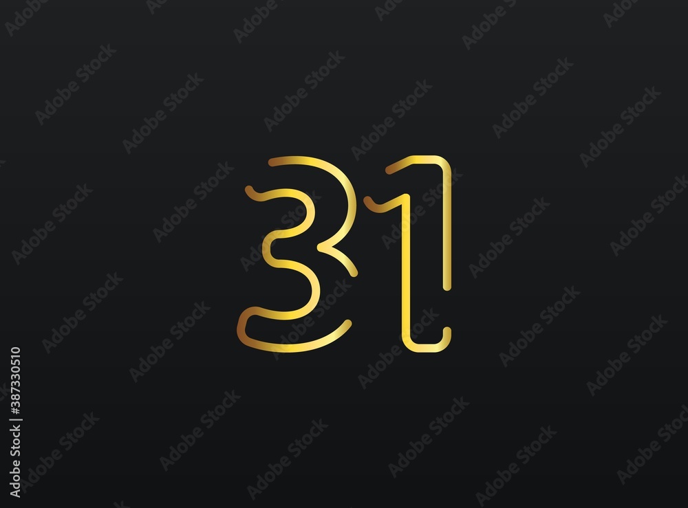 31 Year Anniversary celebration number vector, modern and elegant golden design. Eps10 illustration 31 Year Anniversary celebration number vector, modern and elegant golden design. Eps10 illustration