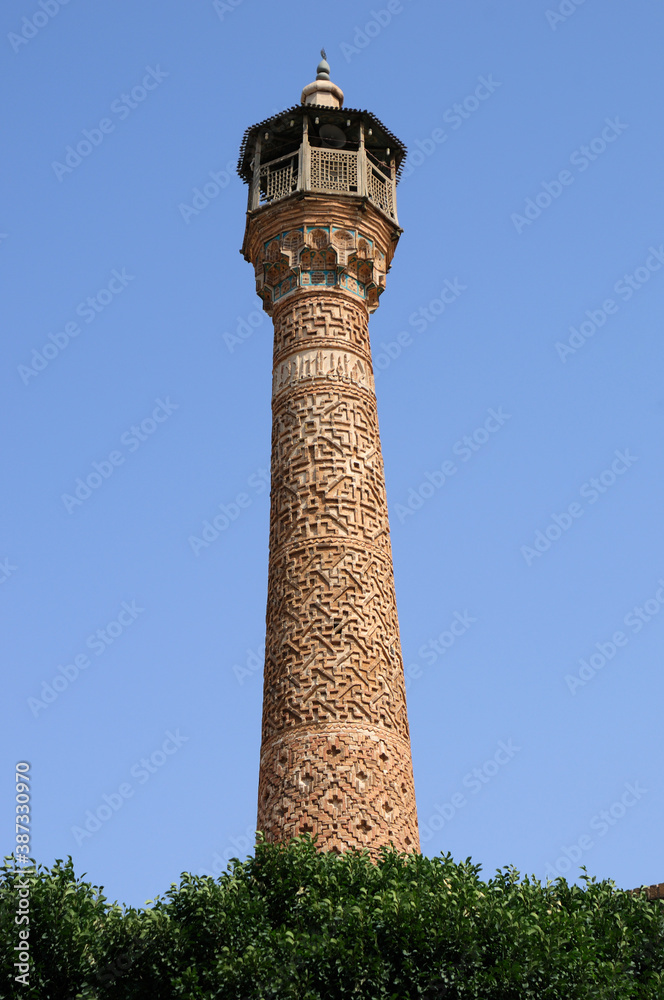 Semnan Friday Mosque was built in 1026 during the Great Seljuk period. There are traces of Seljuk art in the minaret of the mosque, built of bricks. Semnan, Iran.
