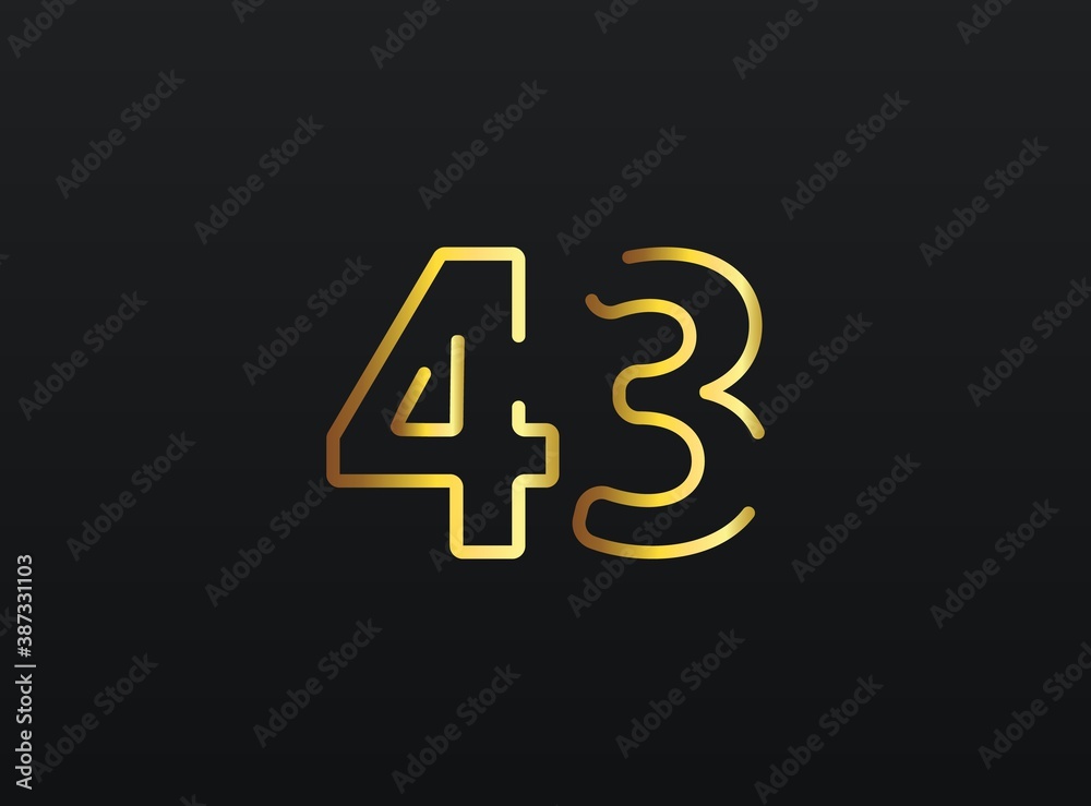 43 Year Anniversary celebration number vector, modern and elegant golden design. Eps10 illustration 43 Year Anniversary celebration number vector, modern and elegant golden design. Eps10 illustration
