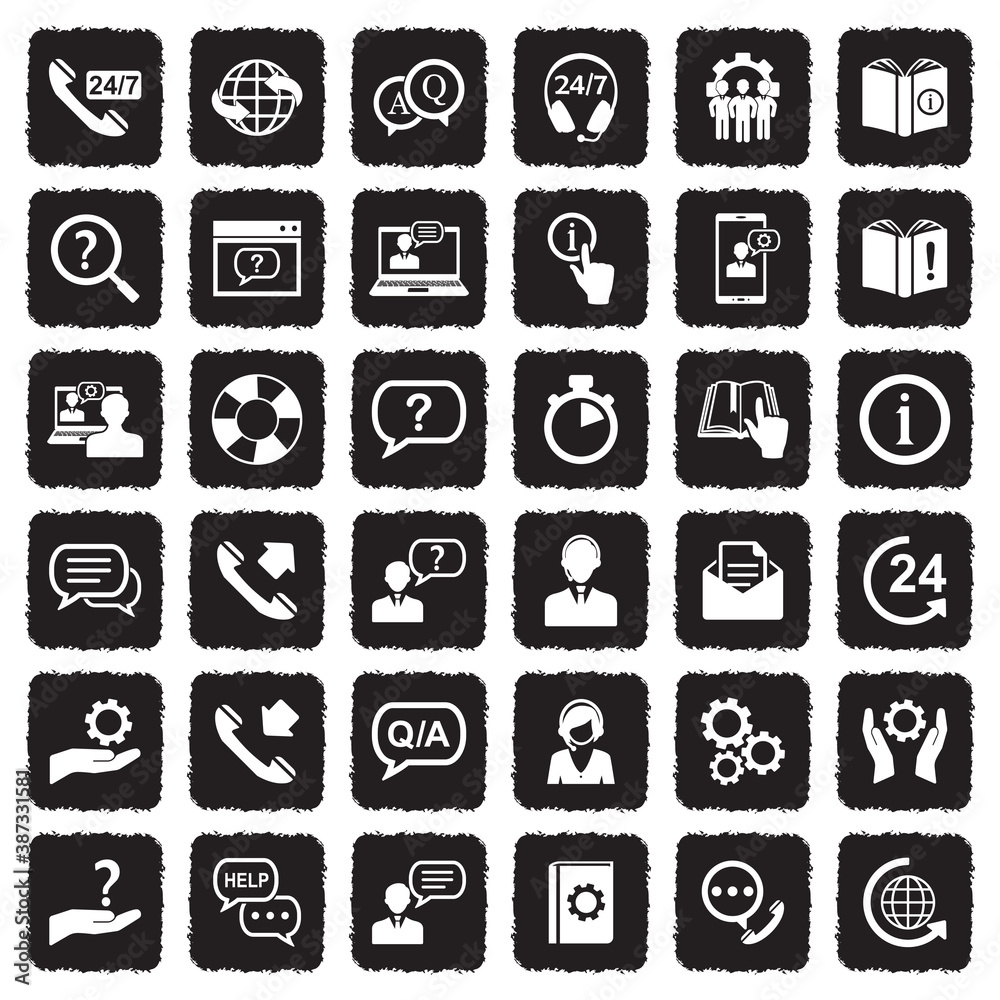Fototapeta premium Help And Support Icons. Grunge Black Flat Design. Vector Illustration.