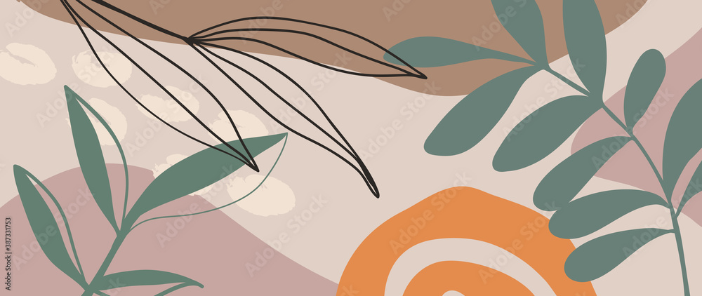 Botanical abstract organic shapes background vector in warm earthy ...