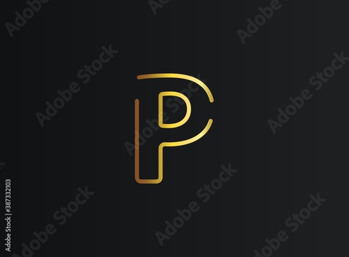 P number logo, modern and elegant golden design. Eps10 vector illustration