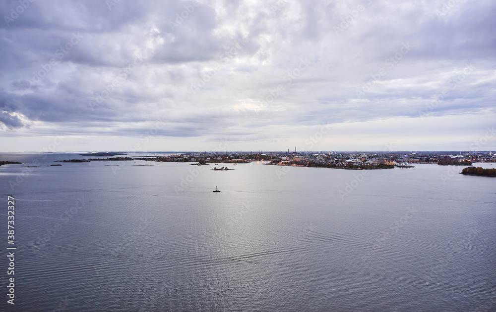 Aerial view of the sea area and Central Helsinki, Finland