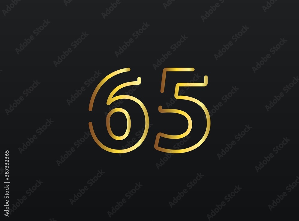 65 Year Anniversary celebration number vector, modern and elegant golden design. Eps10 illustration
