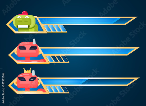 set of game ui glossy blue character health bar for gui asset elements vector illustration