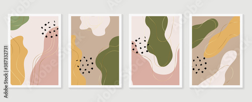 Abstract wall arts vector collection.  Earth tones organic shape Art design for poster, print, cover, wallpaper, Minimal and  natural wall art. Vector illustration..