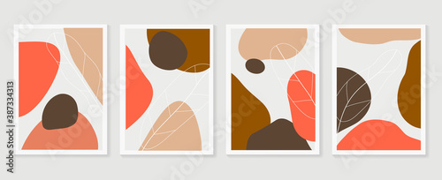Abstract wall arts vector collection. Earth tones organic shape Art design for poster, print, cover, wallpaper, Minimal and natural wall art. Vector illustration..