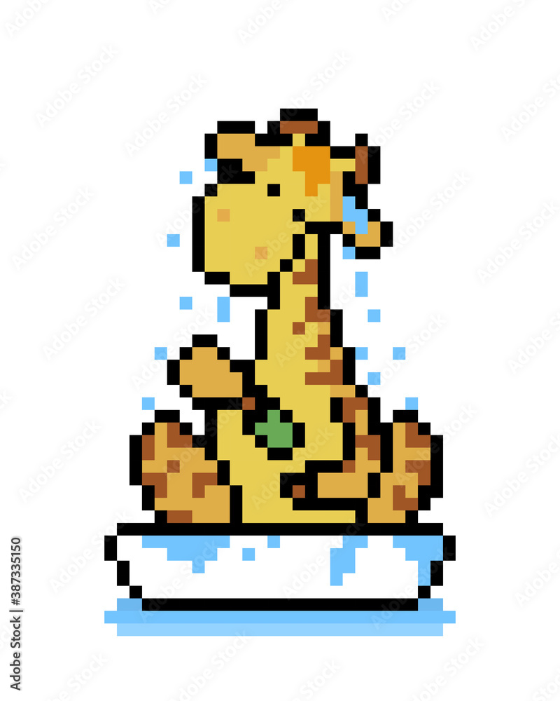 Image of giraffe bathing in pixel art. Vector illustration.