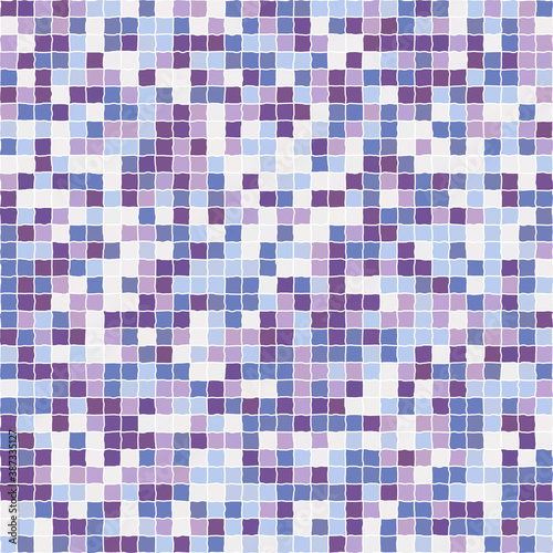 Seamless pattern. Plaid texture of irregularly colored uneven squares. Purple, lilac, blue with pale shades.
