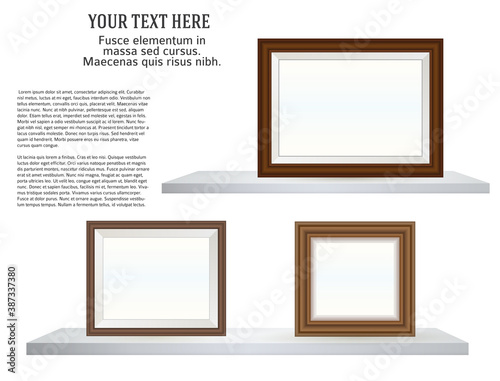 Presentation rectangular square picture frame design element with shadow on transparent background