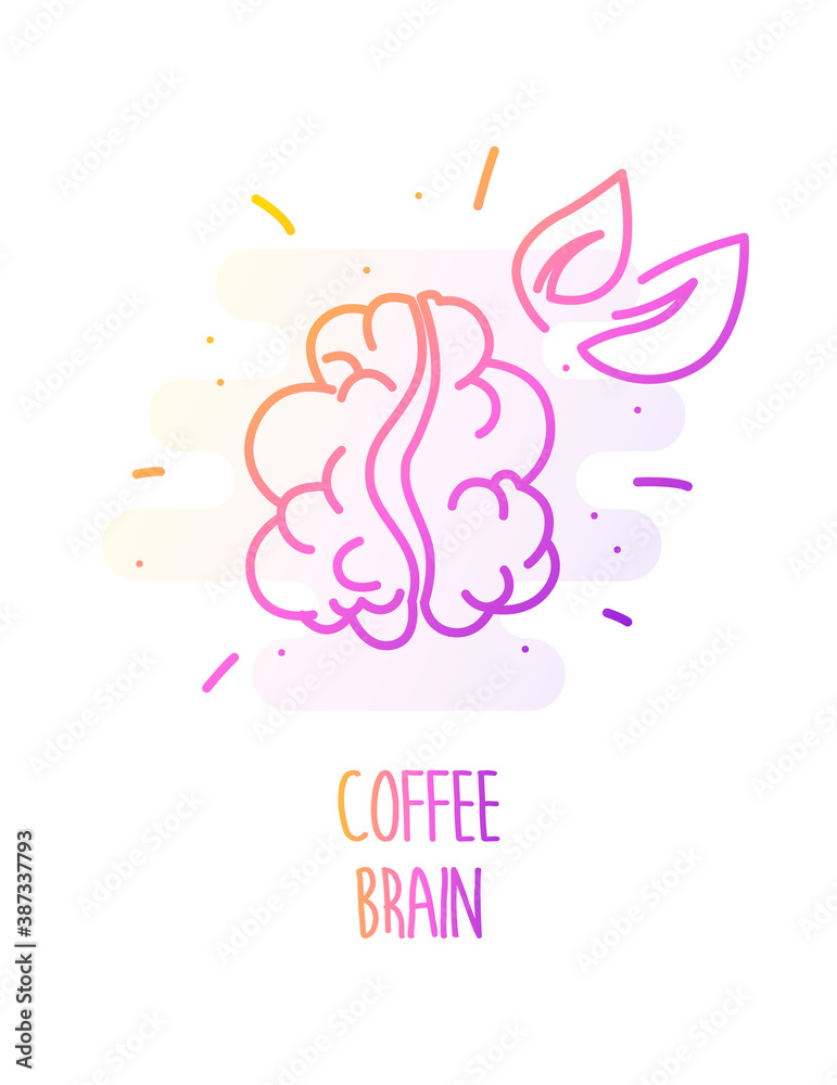 Fototapeta premium The brain in the form of a coffee bean in color linear style. Vector gradient icon.