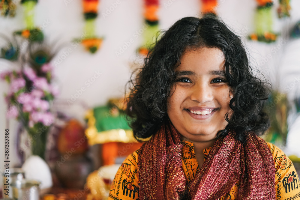 Portrait of indian boy during hindu celebration event Portrait of indian boy during hindu celebration event