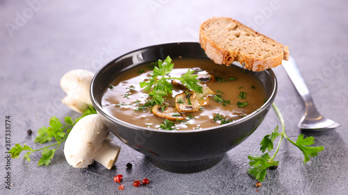 mushroom soup in bowl with parsley