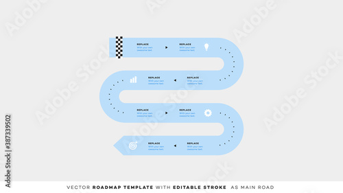 Infographic Timeline With Editable Strokes. Vector Roadmap, Template For Modern Business Presentation, Annual Reports, Layouts