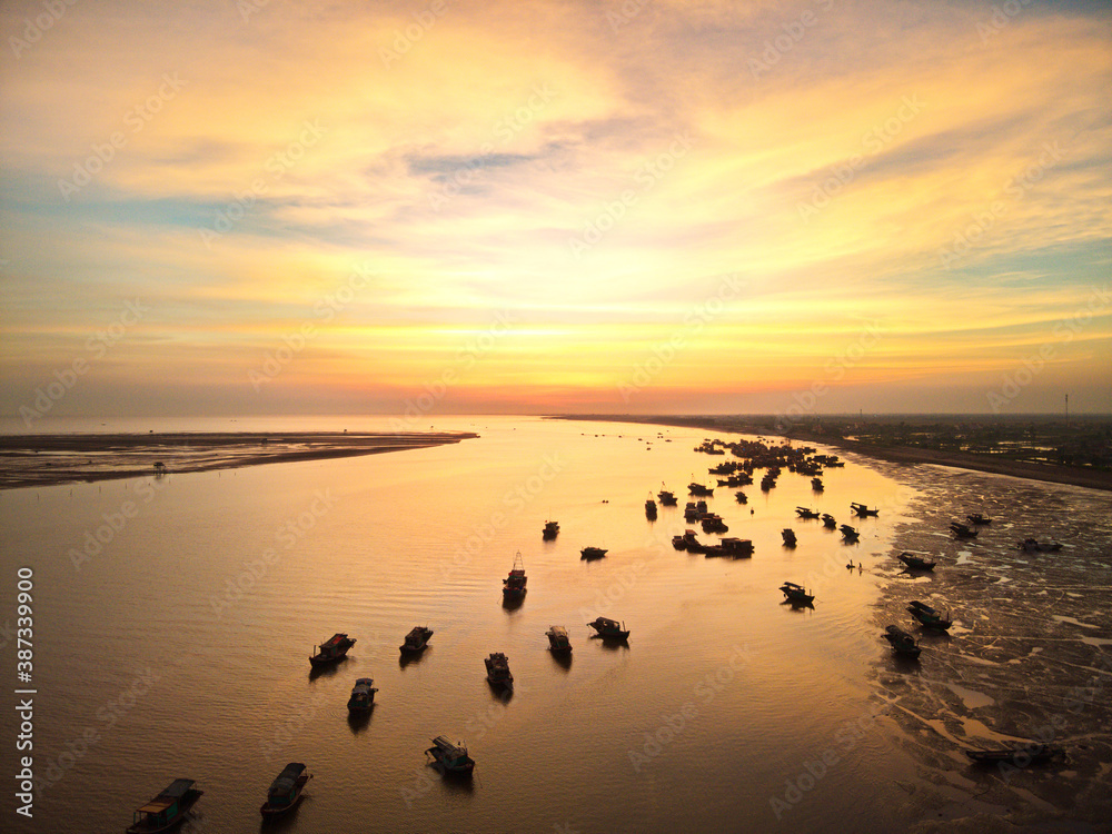 Sunset over a sea mouth in Northern Vietnam
