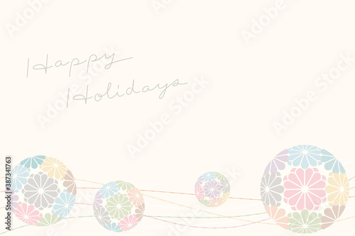 Happy holidays greeting on Japanese traditional pattern kimono flower background