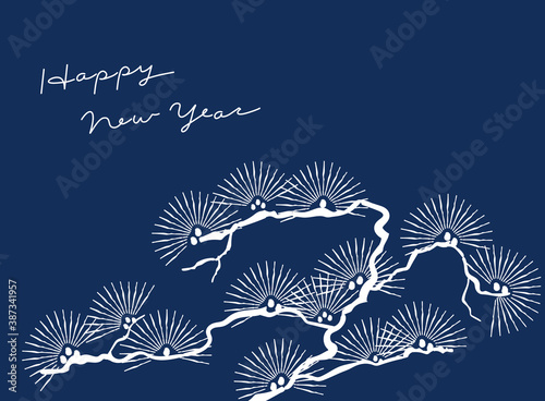 Happy new year greeting on Japanese traditional  retro style illustration of pine tree pattern vector background