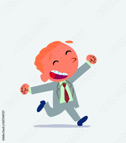 cartoon character of businessman running very euphoric