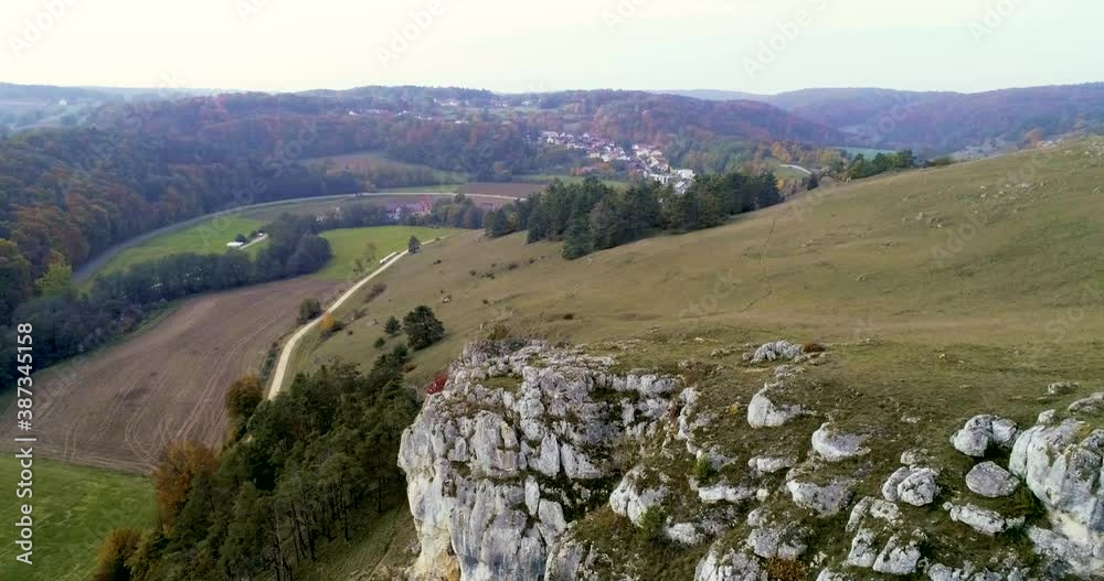 Drone is flying above bavarian hills during autumn Drone is flying above bavarian hills during autumn