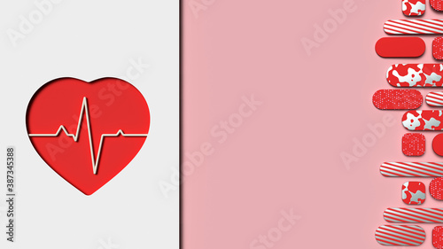 background for text on a medical theme with heart and cardiogram 3d render image