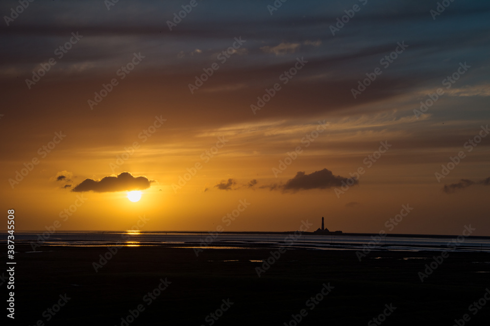 Golden sunset at the North Sea in Germany