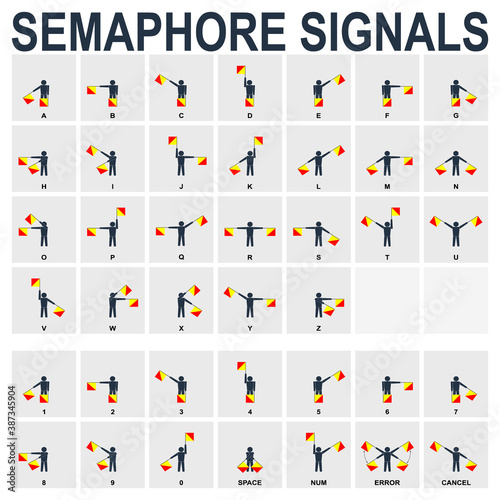 vector monochrome icon set with Semaphore Flag Signals for your project photo