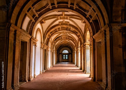 Castle Hallway With Outside Light And Ribbed Vaulted Ceiling. Tomar  Portugal.