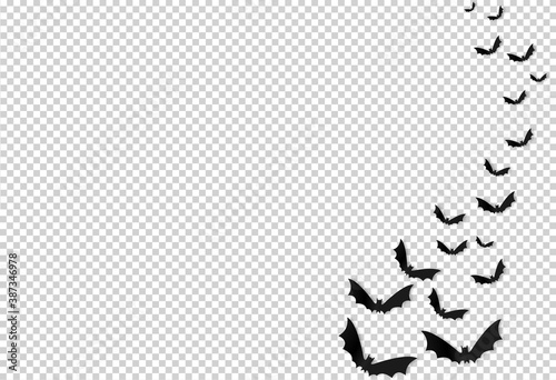 Halloween party  banner , group of bats in paper cute style isolated on png or transparent    background, space for text  , sale banner template ,website, poster, vector illustration
