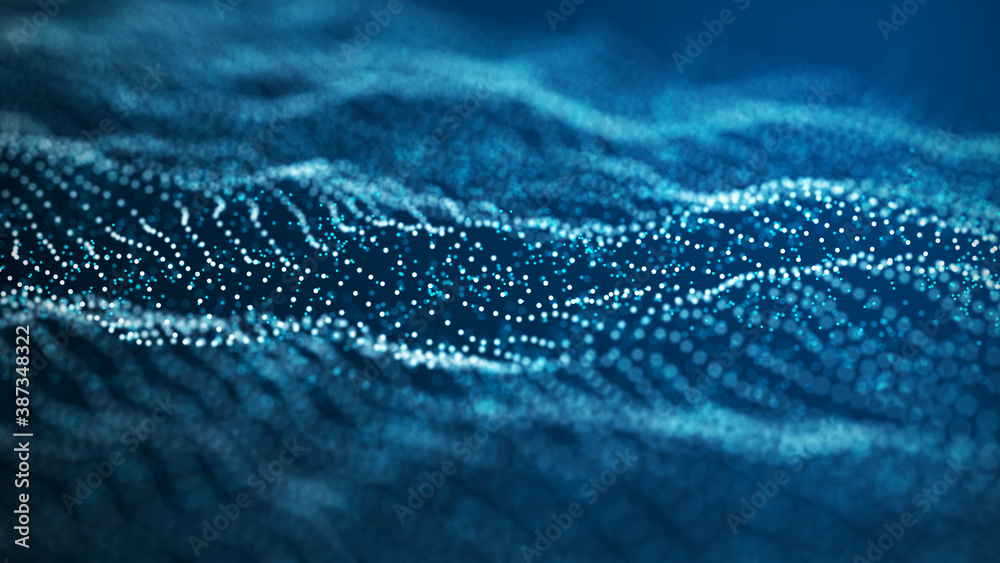 Futuristic point wave. Abstract background with a dynamic wave. 3d rendering