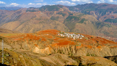 Saturday, March 24, 2018, Aerial View of Dongchuan Red Land, located in the town of Xintian, 40km southwest of Kunming City, southwest China's Yunnan Province, China.