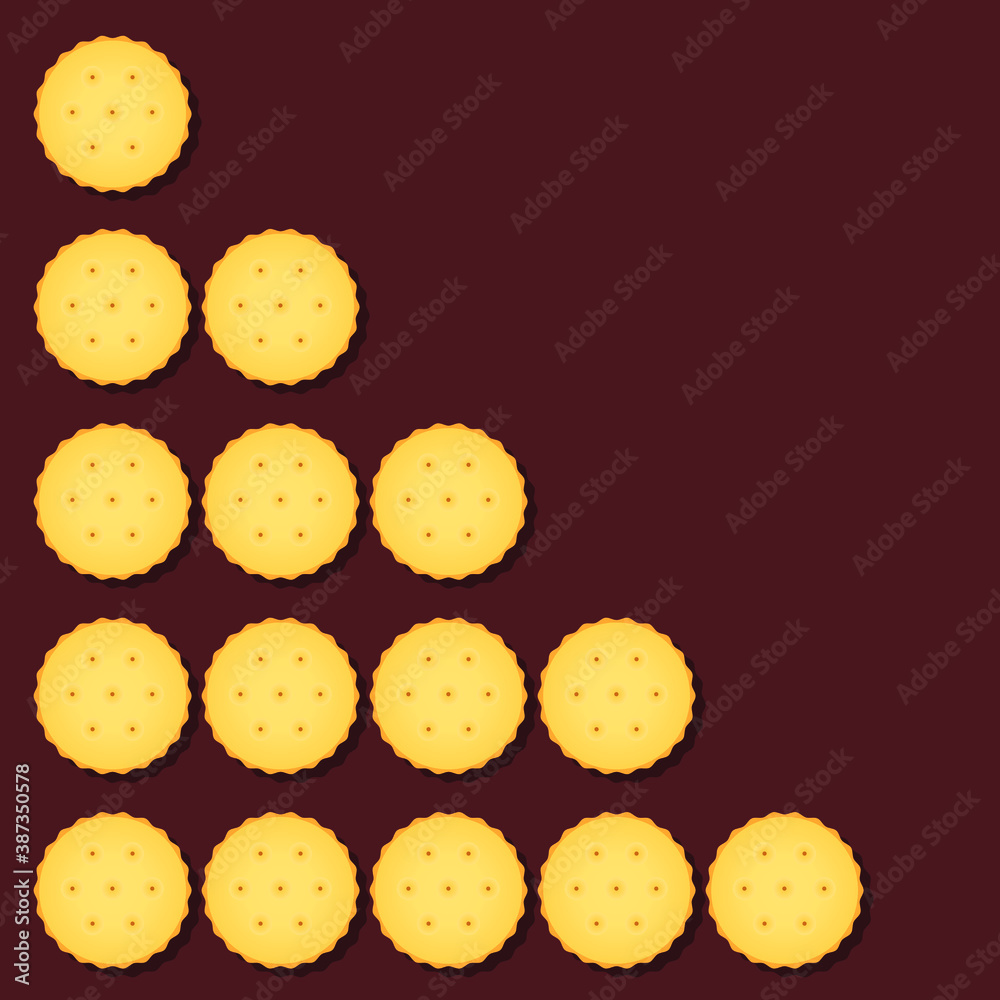 Background with round crackers arranged in a frame shape