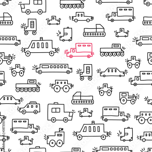 Cute cars. Children's vector seamless pattern. Can be used for wallpaper, textile, invitation card, wrapping, web page background. © vyazovskaya