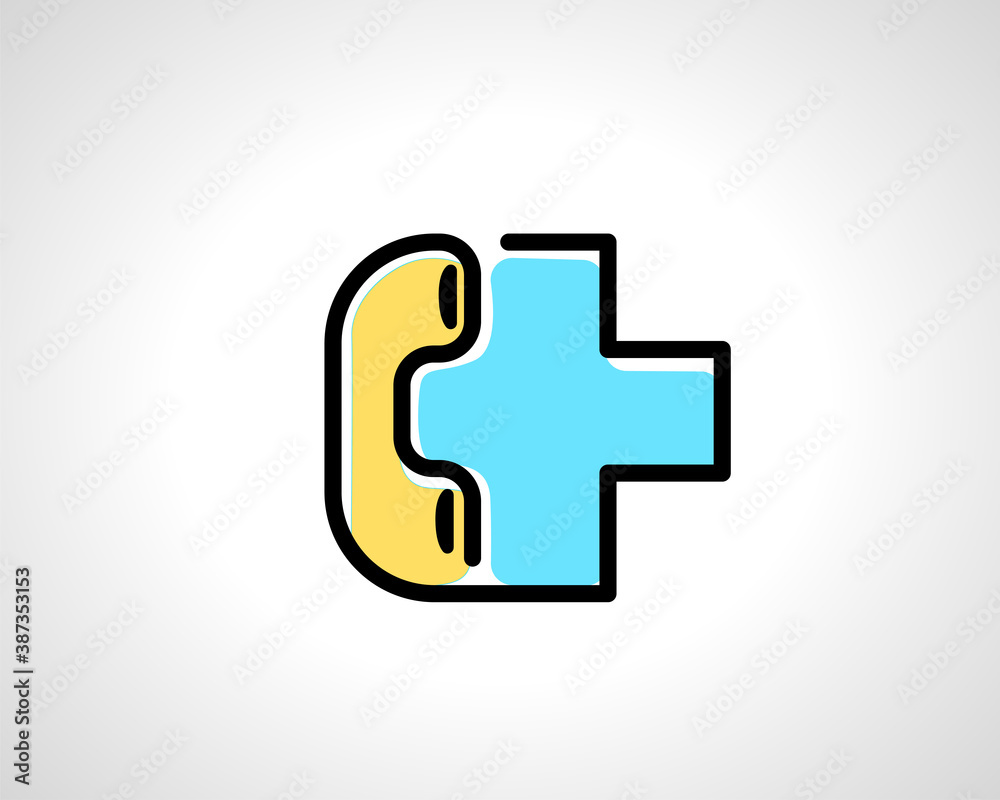 Simple line art icon symbol logo design phone cross health doctor Simple line art icon symbol logo design phone cross health doctor