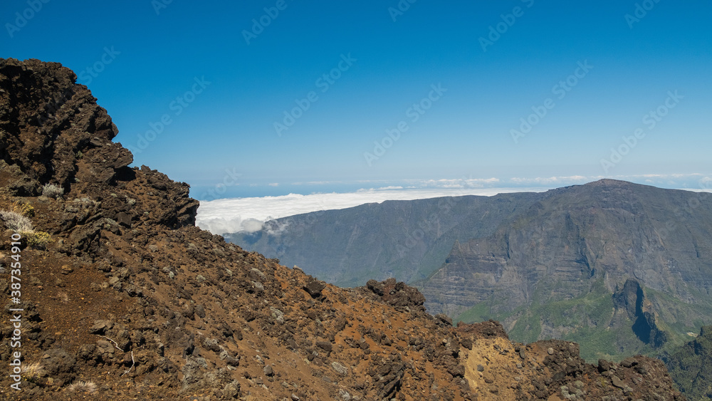 Panoramic view over the mountains with a sea of fog