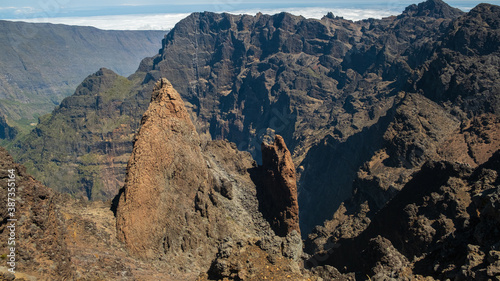 View above the old volcano crater of the Piton des Neiges, Reunion island