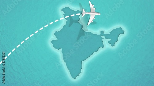 Travel Discover Visit India Airplane Flying over Indian Map 4K Motion Graphics Animation
