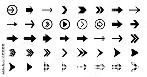 Set black arrows for web design. Arrows vector icon. Arrow icon. Set of big black vector arrows. Cursor, Click. Arrow icon pack