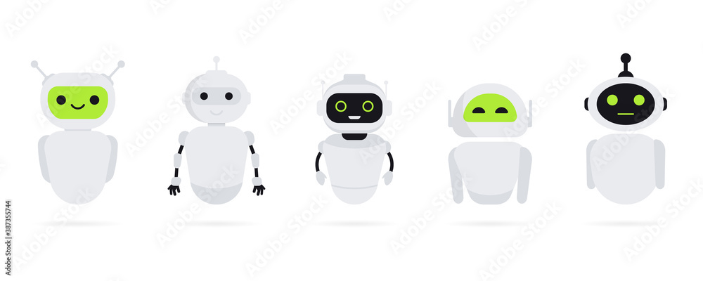 Set of Chat bot in flat style. Chat messenger icon. Support or service ...