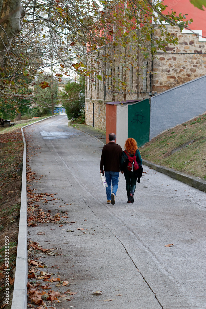 Couple walking in a park