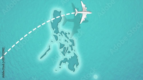 Travel Discover Visit Philippines Airplane Flying over Philippines Map 4K Motion Graphics Animation