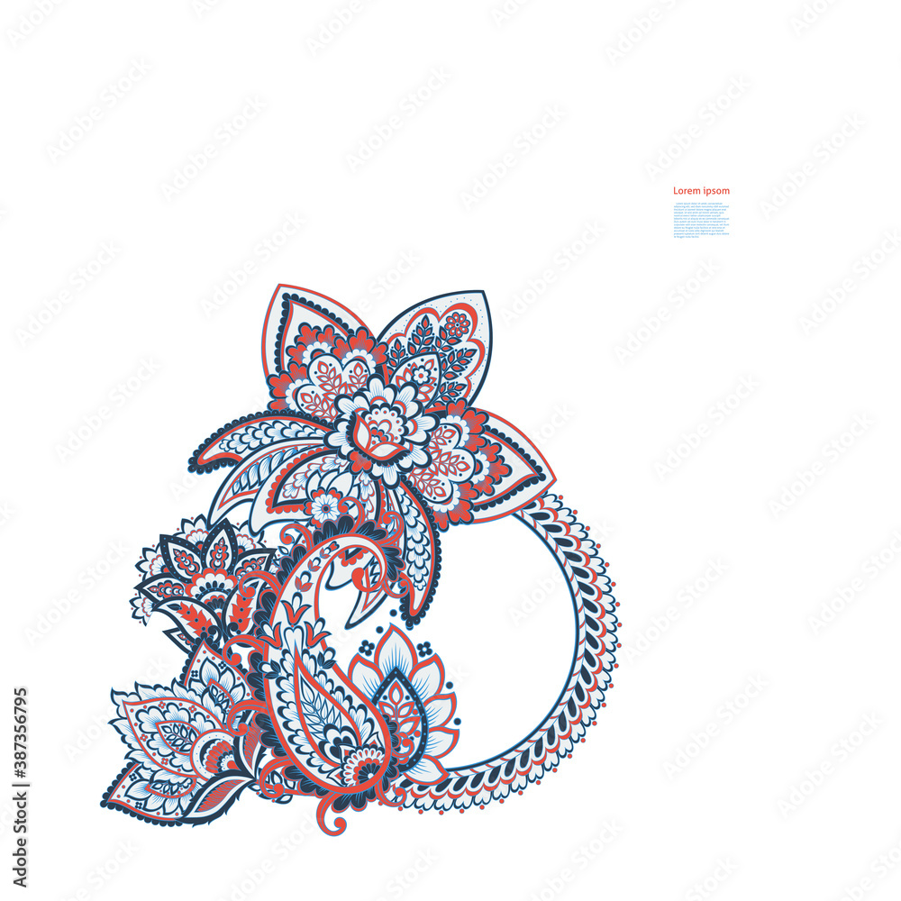Paisley isolated. Card with paisley isolated for design. Paisley vector pattern. Embroidery floral vector seamless pattern.