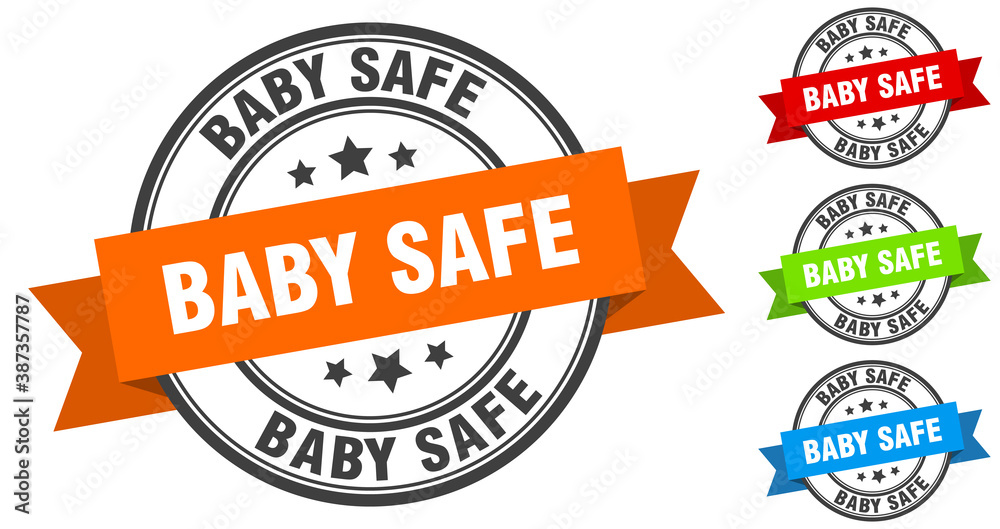baby safe stamp. round band sign set. label