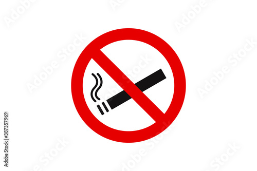 No Smoking Sign. Red Circle Warning Prohibition Symbol with Black Cigarette Icon inside isolated on White Background. Flat Vector Icon Design Template Element.