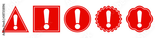 Set of red exclamation point. Vector symbols