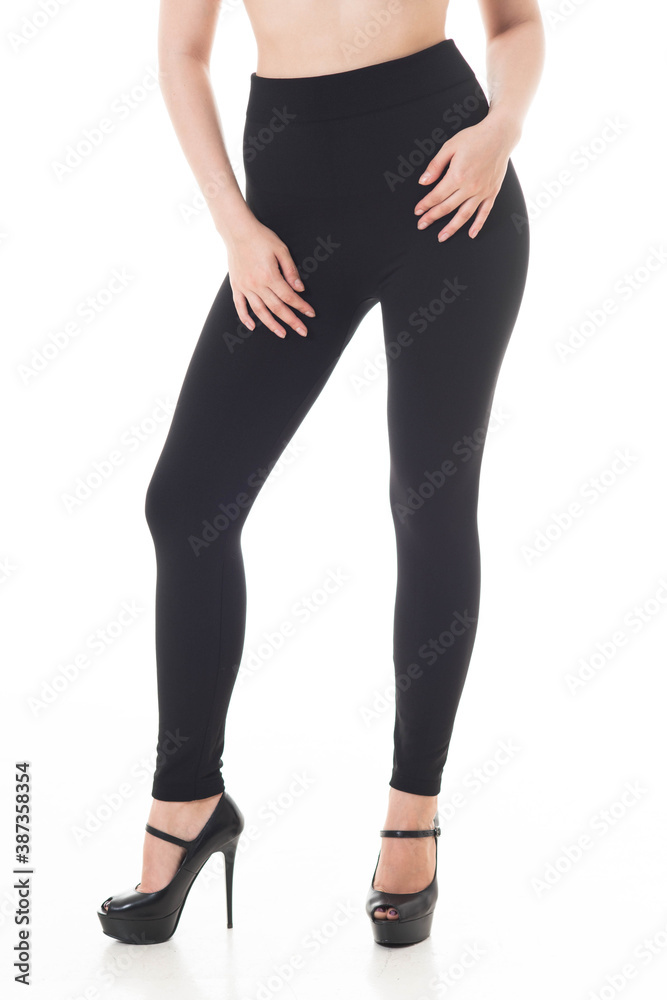 Isolated legs in leggins with jeans texture Isolated legs in leggins with jeans texture