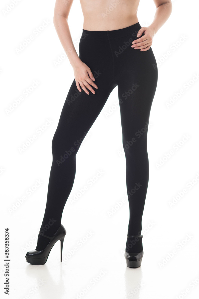 Isolated legs in leggins with jeans texture Isolated legs in leggins with jeans texture